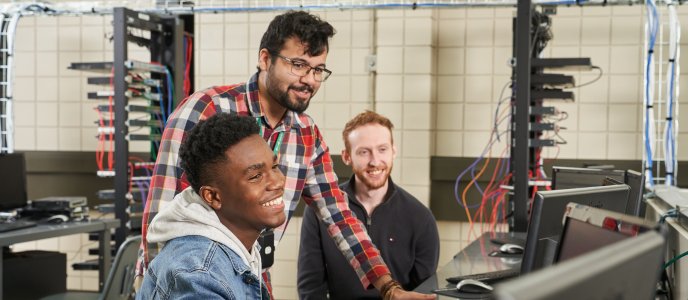 Students working in server room