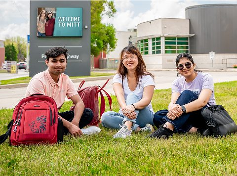 Student in front of Pembina campus