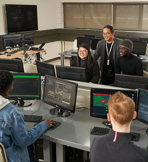 Students working on Cybersecurity studies