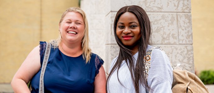 Women smiling outside